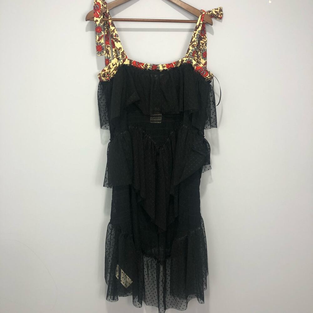 Free People Lace Layered Black Sheer Ruffle Dress Size L - Picture 4 of 10